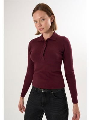 Felix Hardy Kadın Polo Yaka Düğmeli Trkio Kazak - Bordo