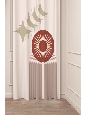 Greendecor Desenli Geometrik Çizgili Otantik Özel Tasarımlı Dijital Baskılı (Tek Kanat) Şık Modern Fon Perde