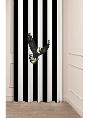 Greendecor Siyah Beyaz Kartal Özel Tasarım Desenli Dijital Baskılı (Tek Kanat) Çocuk Odası Modern Fon Perde
