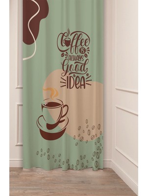 Greendecor Coffee Kahve Bohem Özel Tasarım Dijital Baskılı (Tek Kanat) Modern Şık Mutfak Bej Krem Fon Perde