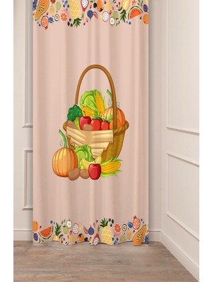 Greendecor Meyve Sebze Ananas Mango Krem Özel Tasarım Dijital Baskılı (Tek Kanat) Modern Şık Mutfak Fon Perde