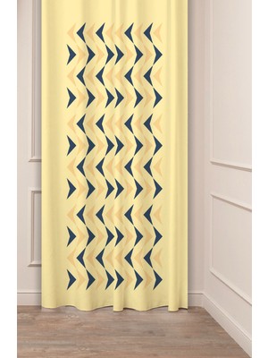 Greendecor Bohem Geometrik Çizgi Sade Bej Desenli Özel Tasarım Dijital Baskılı (Tek Kanat) Modern Şık Fon Perde