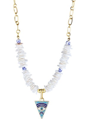 Klips Toptan Kırık Deniz Kabuklu Mavi Mineli Kolye