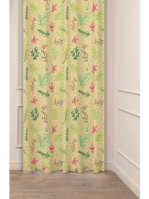 Greendecor Çiçekler Yaprak Bohem Antika Etnik Desenli Özel Tasarım Dijital Baskılı (Tek Kanat) Şık Fon Perde