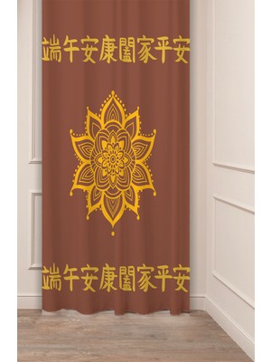 Greendecor Mandala Asya Dragon Çin Bohem Desenli Özel Tasarım Dijital Baskılı (Tek Kanat) Modern Şık Fon Perde