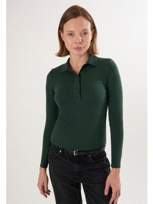 Felix Hardy Kadın Polo Yaka Düğmeli Trkio Kazak - Yeşil