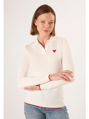 Felix Hardy Kadın Polo Yaka Triko Kazak - Ekru