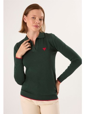 Felix Hardy Kadın Polo Yaka Triko Kazak - Yeşil