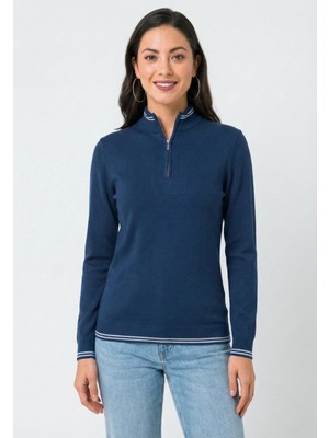 Felix Hardy Kadın Yarım Fermuar Kazak - Petrol