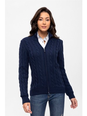 Felix Hardy Kadın Saç Örgü Desenli Hırka - Lacivert