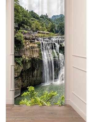 Greendecor Şelale Doğa Orman Ağaç Tabiat Manzara Özel Tasarım Dijital Baskılı (Tek Kanat) Modern Şık Fon Perde