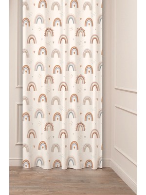 Greendecor Gökkuşağı Yıldız Çocuk Odası Pastel Bohem Özel Tasarım Dijital Baskılı (Tek Kanat) Krem Fon Perde