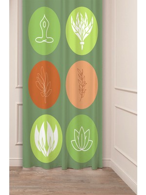 Greendecor Yoga Meditasyon Yaprak Bohem Desenli Özel Tasarım Dijital Baskılı (Tek Kanat) Modern Şık Fon Perde