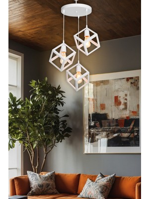 Normadia Şık Beyaz Küp Sarkıt Avize, Modern Salon ve Yatak Odası Aydınlatması