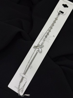 316L Çelik Gümüş Renk Ikili Kelebek Bileklik