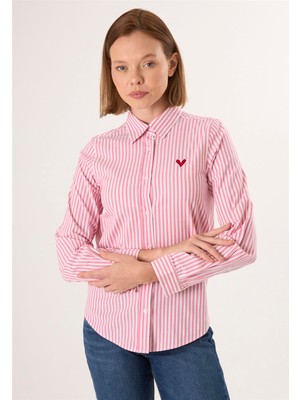 Felix Hardy Kadın Çizgili Uzun Kollu Gömlek - Pembe