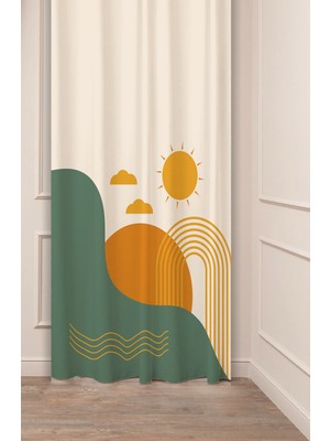 Greendecor Geometrik Çizgi Bohem Minimalist Soft Desenli Özel Tasarım Dijital Baskılı (Tek Kanat) Şık Fon Perde