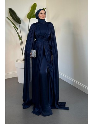 Merven Akyüz Olivera Pelerinli Janjan Abiye Lacivert