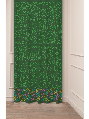 Greendecor Mandala Bohem Geometrik Çizgi Desenli Özel Tasarım Dijital Baskılı (Tek Kanat) Modern Şık Fon Perde