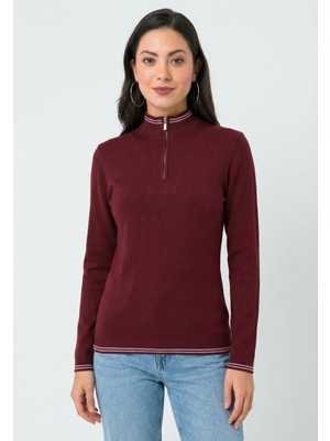 Felix Hardy Kadın Yarım Fermuar Kazak - Bordo