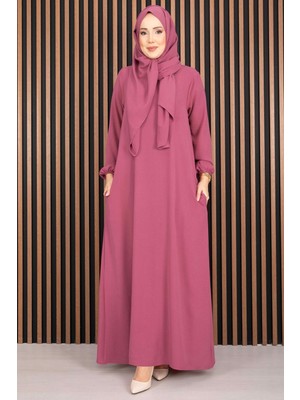 DF Elbise & Uyumlu Şal Tesettür İkili Kombin Gülkurusu