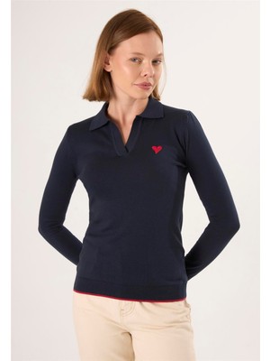 Felix Hardy Kadın Polo Yaka Triko Kazak - Lacivert
