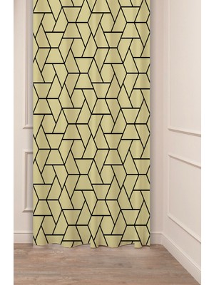 Greendecor Bohem Geometrik Çizgi Sade Bej Desenli Özel Tasarım Dijital Baskılı (Tek Kanat) Modern Şık Fon Perde