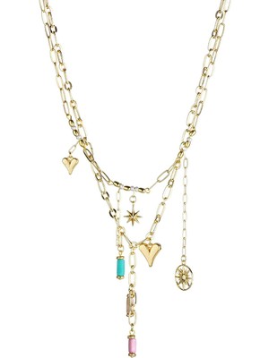 Klips Concept Çoklu Zincir Obje Sallantılı Zincir Kolye