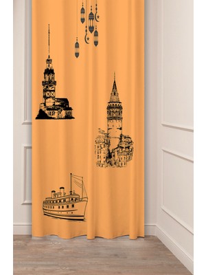 Greendecor Istanbul Tarih Bohem Desenli Özel Tasarım Dijital Baskılı (Tek Kanat) Soft Modern Şık Fon Perde