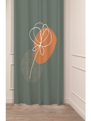 Greendecor Bohem Çiçek Yaprak Vazo Güneş Desenli Özel Tasarım Dijital Baskılı (Tek Kanat) Modern Şık Fon Perde