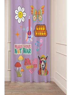 Greendecor Good Vibes Love Not War Barış Kelebek Özel Tasarımlı Dijital Baskılı (Tek Kanat) Modern Fon Perde