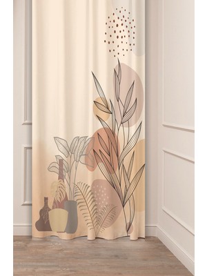 Greendecor Çiçekler Yaprak Papatya Pastel Bohem Özel Tasarım Dijital Baskılı (Tek Kanat) Bej Krem Şık Fon Perde