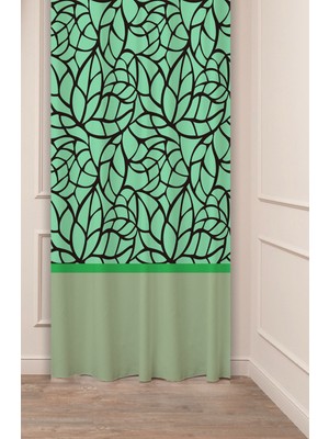 Greendecor Bohem Vazo Çiçek Yaprak Desenli Özel Tasarım Dijital Baskılı (Tek Kanat) Soft Modern Şık Fon Perde