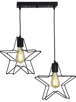 Normadia Şık Siyah Yıldızlı 2'li Avize Seti, Modern ve Zarif Aydınlatma