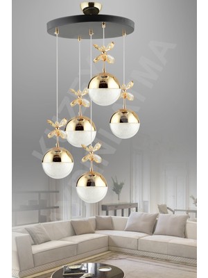 Normadia Efna 5 Li Siyah Gold Kumandalı Renkli Ledli Modern Aydınlatma