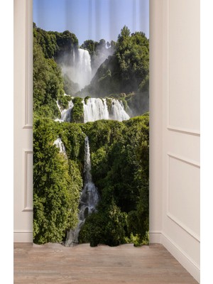 Greendecor Şelale Doğa Orman Ağaç Tabiat Manzara Özel Tasarım Dijital Baskılı (Tek Kanat) Modern Şık Fon Perde