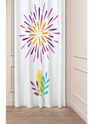 Greendecor Yaprak Geometrik Çizgi Desenli Bohem Model Özel Tasarım Dijital Baskılı (Tek Kanat) Modern Fon Perde