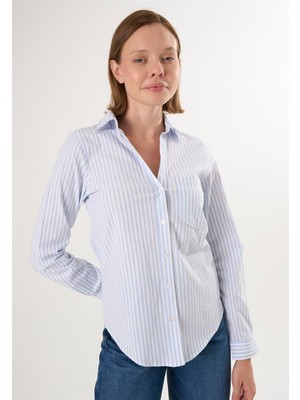 Felix Hardy Kadın Çizgili Uzun Kollu Gömlek - Mavi