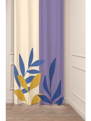 Greendecor Yaprak Bohem Minimalist Bej Krem Desenli Özel Tasarım Dijital Baskılı (Tek Kanat) Şık Fon Perde