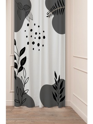 Greendecor Yaprak Grafik Bohem Minimalist Bej Krem Desenli Özel Tasarım Dijital Baskılı (Tek Kanat) Fon Perde