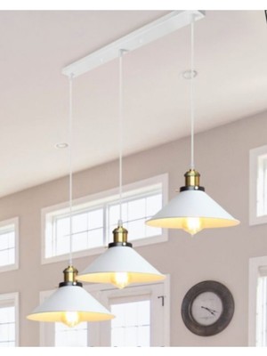 Normadia Şık Beyaz Salon Retro Rustik Üçlü Sarkıt Avize 60 cm Masa Üstü