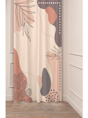 Greendecor Bohem Yaprak Desenli Dijital Baskılı Fon Perde (Tek Kanat) Pastel Renkli Modern Tasarımlı Fon Perde