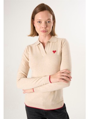 Felix Hardy Kadın Polo Yaka Triko Kazak - Bej