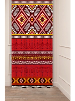 Greendecor Ertik Anadolu Motif Eski Tarz Geometrik Çizgi Özel Tasarım Dijital Baskılı (Tek Kanat) Şık Fon Perde