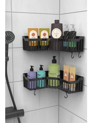 Mutfak Köşesi Banyo Köşelik Yapışkanlı Banyo Rafı, 2'li Banyo Düzenleyici, Duş Rafı Organizer Şampuanlık, Plastik