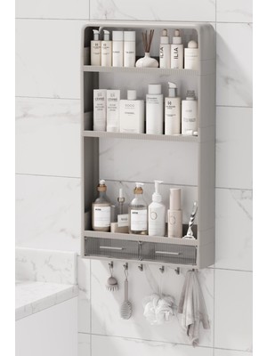 Mutfak Köşesi Walle Yapışkanlı Duvar Rafı, Banyo Mutfak Organizeri, Kancalı - Çekmeceli Duş Rafı, Delmeden Montaj