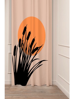 Greendecor Doğa Bohem Güneş Sade Bej Tasarımlı Dijital Baskılı (Tek Kanat) Özel Tasarımlı Modern Fon Perde
