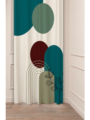 Greendecor Yaprak Bohem Minimalist Pastel Bej Krem Desenli Özel Tasarım Dijital Baskılı (Tek Kanat) Fon Perde