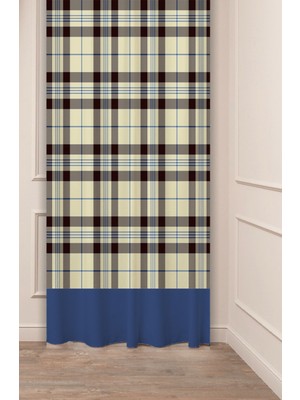 Greendecor Geometrik Çizgi Kare Pastel Bohem Özel Tasarım Dijital Baskılı (Tek Kanat) Bej Krem Şık Fon Perde