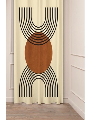 Greendecor Bohem Geometrik Çizgiler Desenli Özel Tasarım Dijital Baskılı (Tek Kanat) Modern Şık Bej Fon Perde